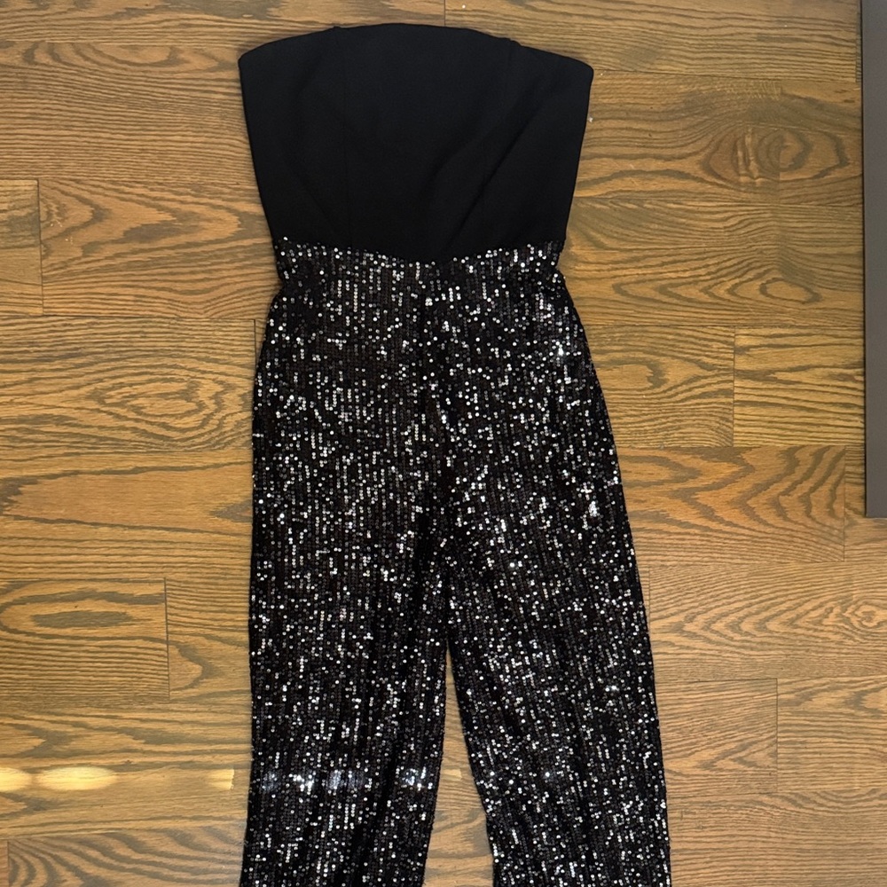 Lulu's Black and Silver Sequin Jumpsuit